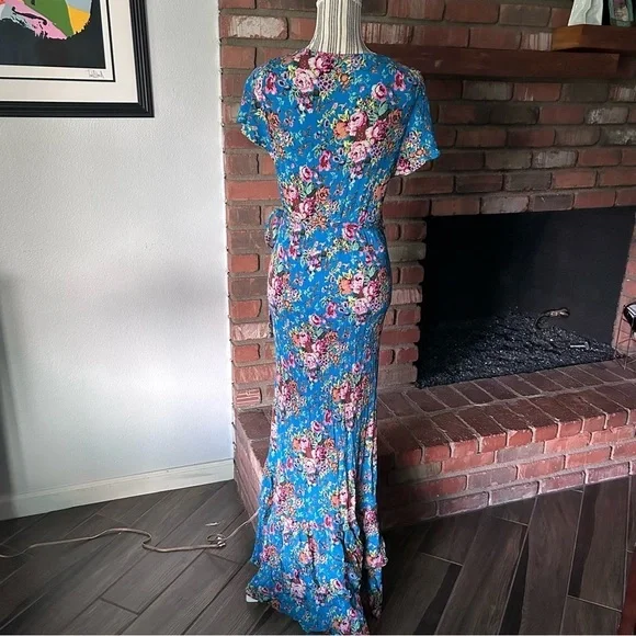 Auguste Beach House Frill Wrap Floral Maxi Dress in Blue Sz 6 - Picture 9 of 12